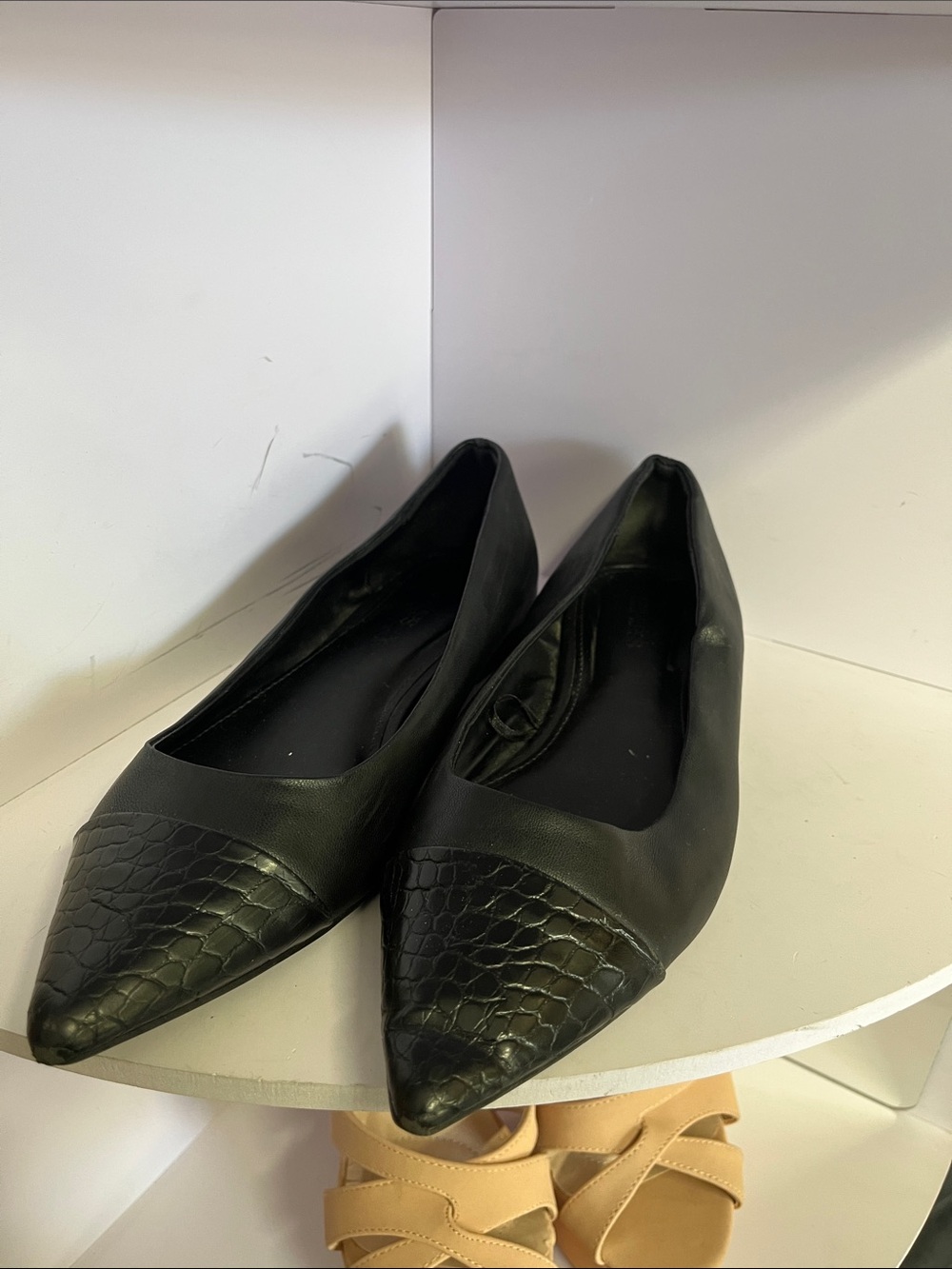 Express Black Pointed-Toe Flats with Textured Toe